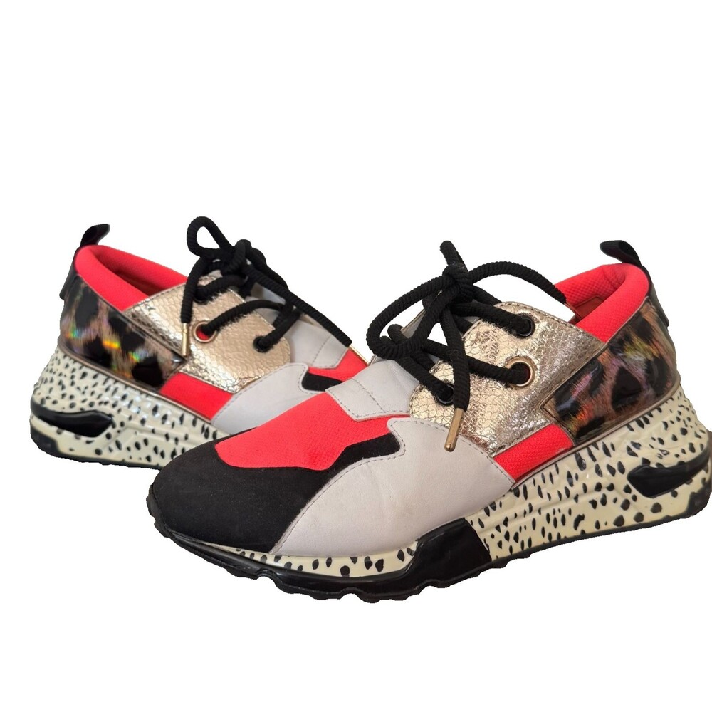 Steve Madden Chunky Platform Sneakers Women 9 Neon Pink Leopard Print Shoes